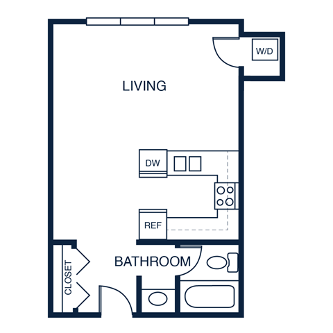 Floor plan for studio, 1 bath, 545 sqft